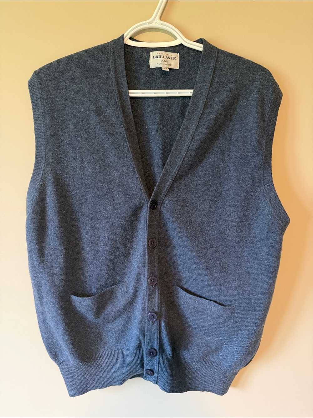 Brillante Uomo Moda Italia Blue Knit Button Down Sweater Vest - Sz IT 44 / US XS